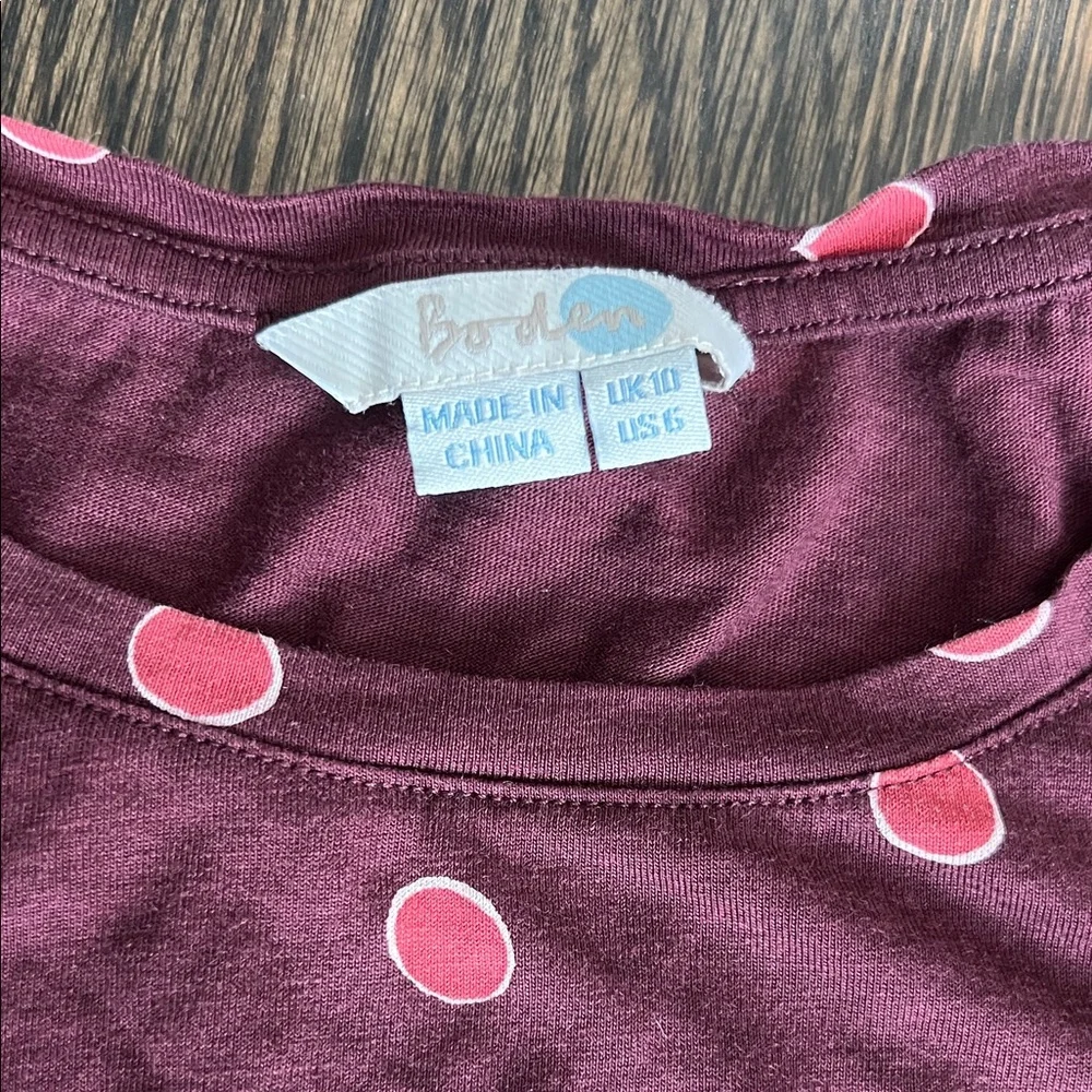 Polka Dot Long Sleeve Top - Burgundy and Pink‎ - Picture 2 of 3